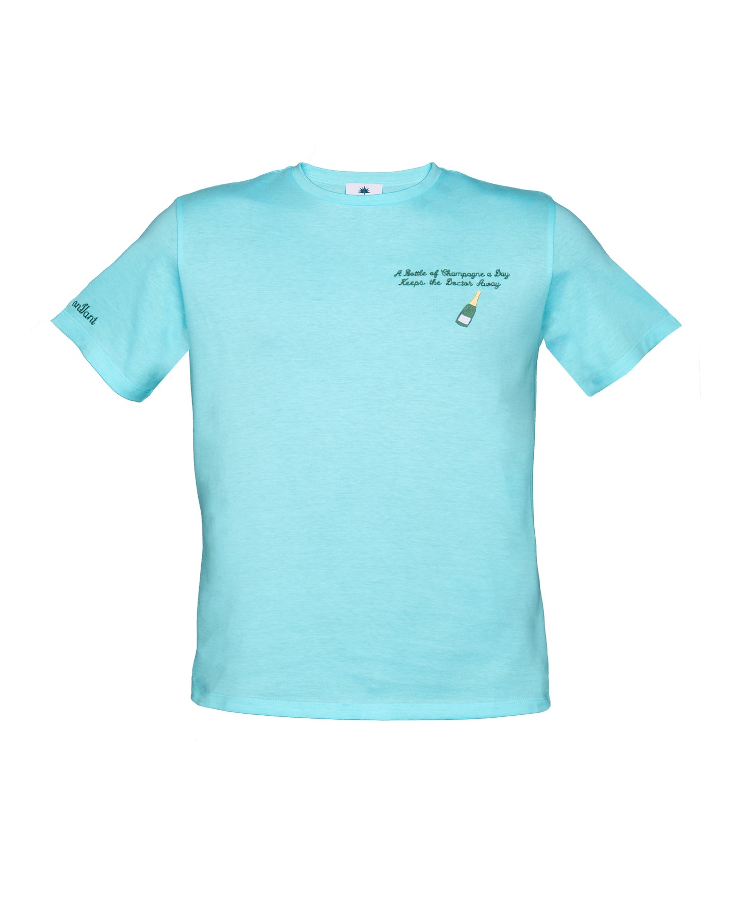 T-shirt in cotone verde menta con ricamo Champagne