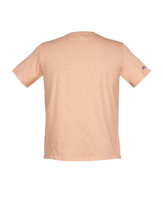 T-shirt in cotone nocciola con ricamo Fish in the sea